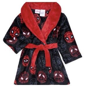 Spider-Man Toddler Boy's Superhero Print Black Fleece Bathrobe  Robe NEW Size 4T